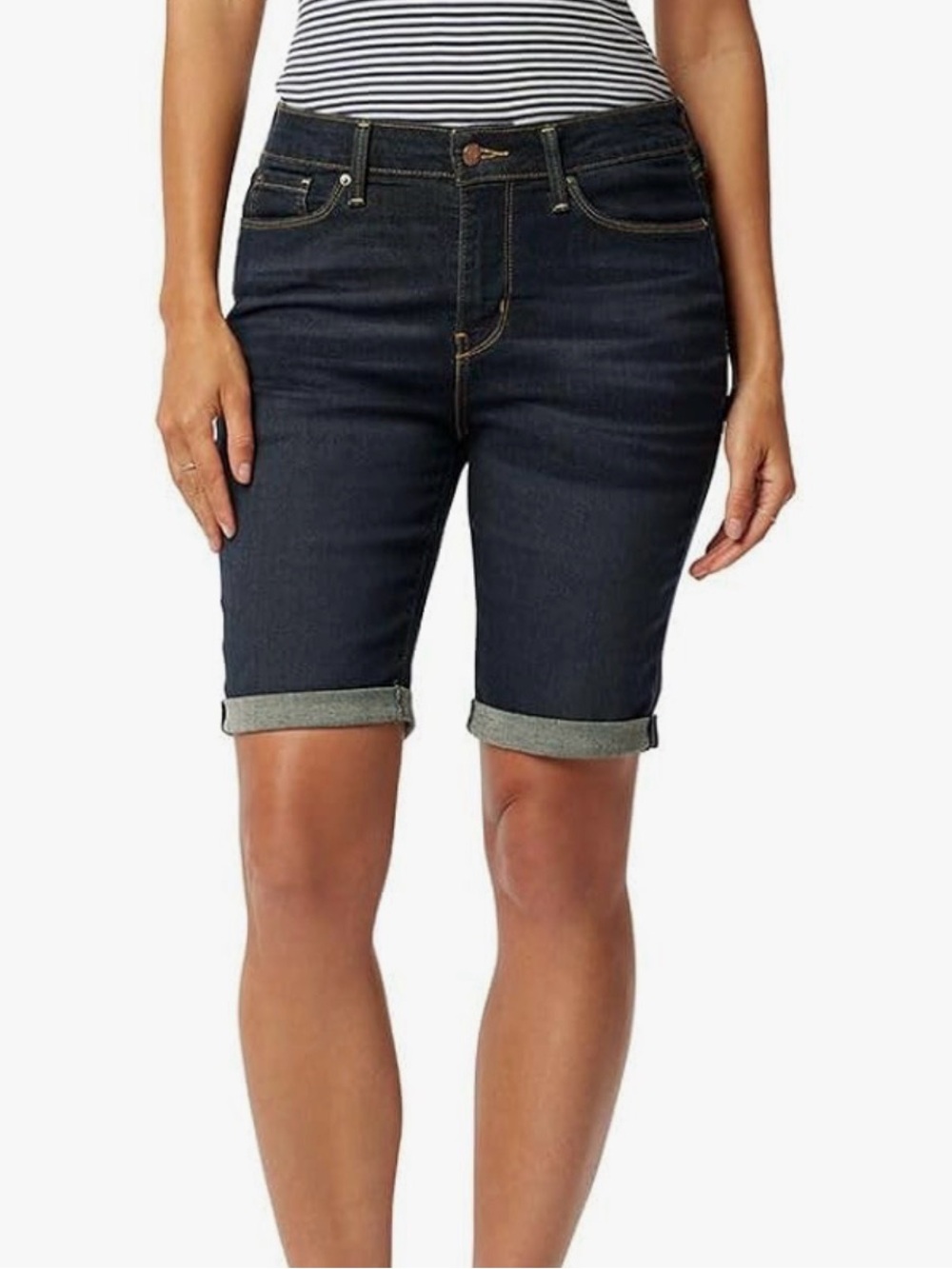 Levi Signature Strauss Mid Rise Bermuda Denim Stretch Shorts Dark Wash 4 27